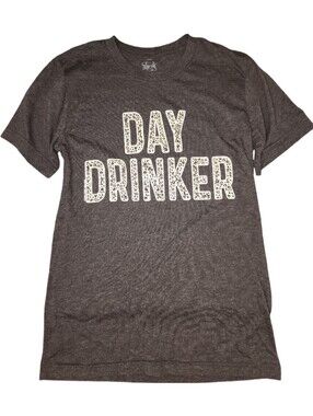 TEXAS TRUE THREADS "Day Drinker" Leopard-Print Graphic Tee Heather Gray Sz S